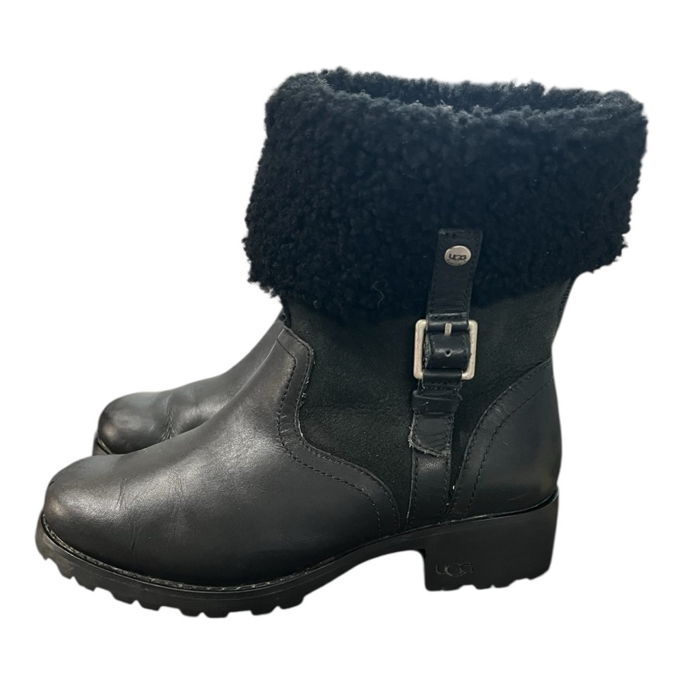 UGG Black Bellvue II Leather Boots with Shearling Lining Size 6 - Picture 8 of 12